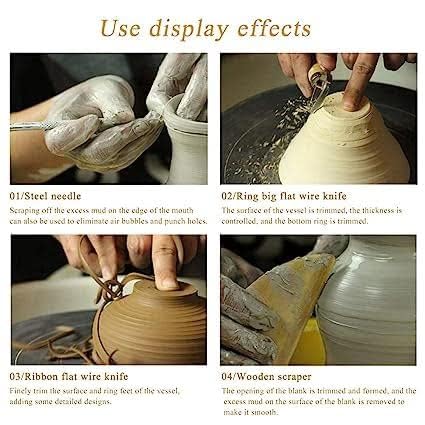 E Shopping 8 Pcs Wooden Pottery Tool Kit with Sponge for Sculpting Clay Tool Set Includes Cutting Modeling Trimming Smoothing Cleaning Carving and Shaping Tools - Image 5