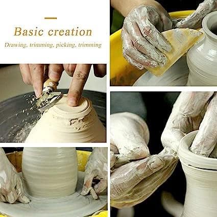 E Shopping 8 Pcs Wooden Pottery Tool Kit with Sponge for Sculpting Clay Tool Set Includes Cutting Modeling Trimming Smoothing Cleaning Carving and Shaping Tools - Image 3