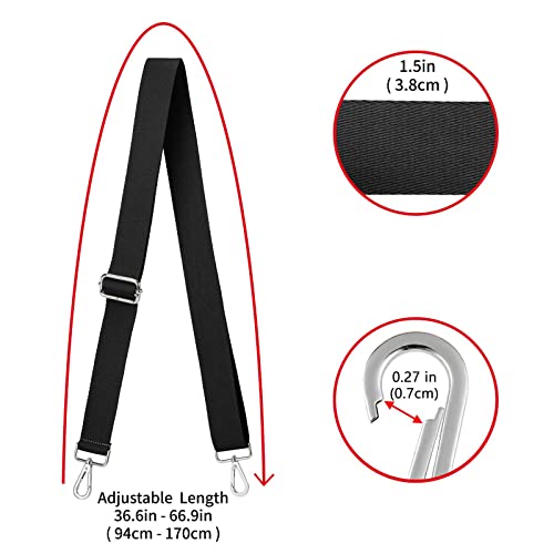 ZOOEASS Silvery Buckles Wide Shoulder Strap (Solid),Adjustable Replacement Belt Crossbody Canvas Bag Handbag (Black) - Image 3