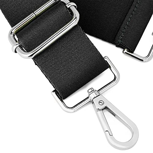 ZOOEASS Silvery Buckles Wide Shoulder Strap (Solid),Adjustable Replacement Belt Crossbody Canvas Bag Handbag (Black) - Image 2