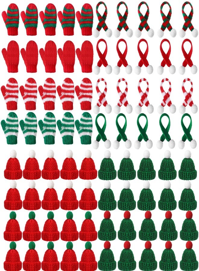 Liitrsh 80 Pcs Mini Christmas Knit Hat Scarf Gloves Set Mini Christmas Ornament Tiny Hat Santa Scarf Gloves(Classic Style) - Image 1