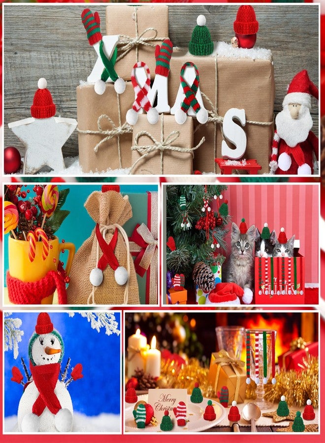 Liitrsh 80 Pcs Mini Christmas Knit Hat Scarf Gloves Set Mini Christmas Ornament Tiny Hat Santa Scarf Gloves(Classic Style) - Image 5