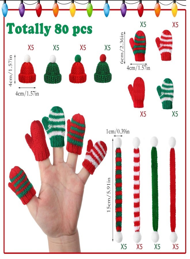 Liitrsh 80 Pcs Mini Christmas Knit Hat Scarf Gloves Set Mini Christmas Ornament Tiny Hat Santa Scarf Gloves(Classic Style) - Image 2