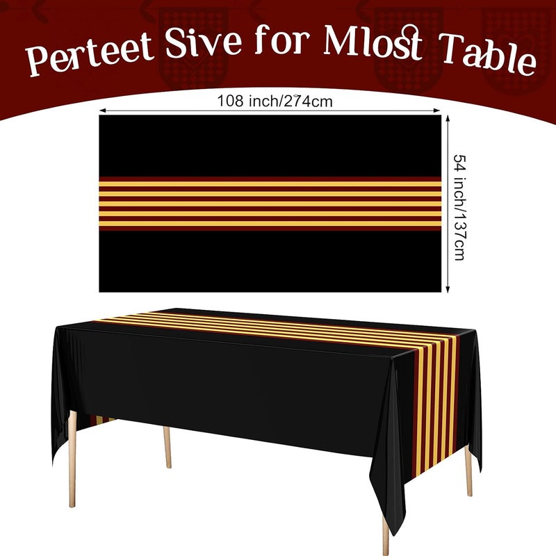 Oudain 6 Pcs Striped Tablecloth 108 x 54 Inch Disposable Plastic Table Cloth Waterproof Tablecloth Rectangle Table Cover for Birthday Wedding Bridal Party Supplies (Red Yellow Black) - Image 2