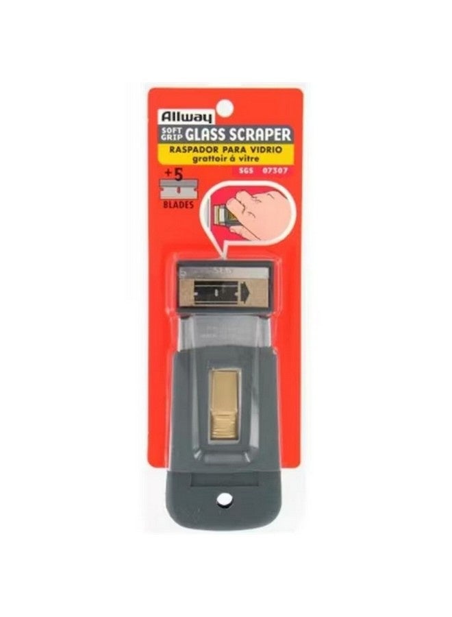 Allway Soft Grip Retractable Glass Scraper with 5 Blades Black and Silver 19.6 x 6.9 x 1.27 cm SGS - Image 1