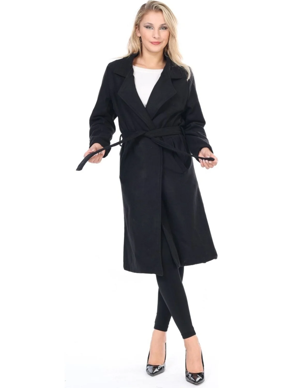 Bluence Women's Belted Winter Long Cashmere Coat