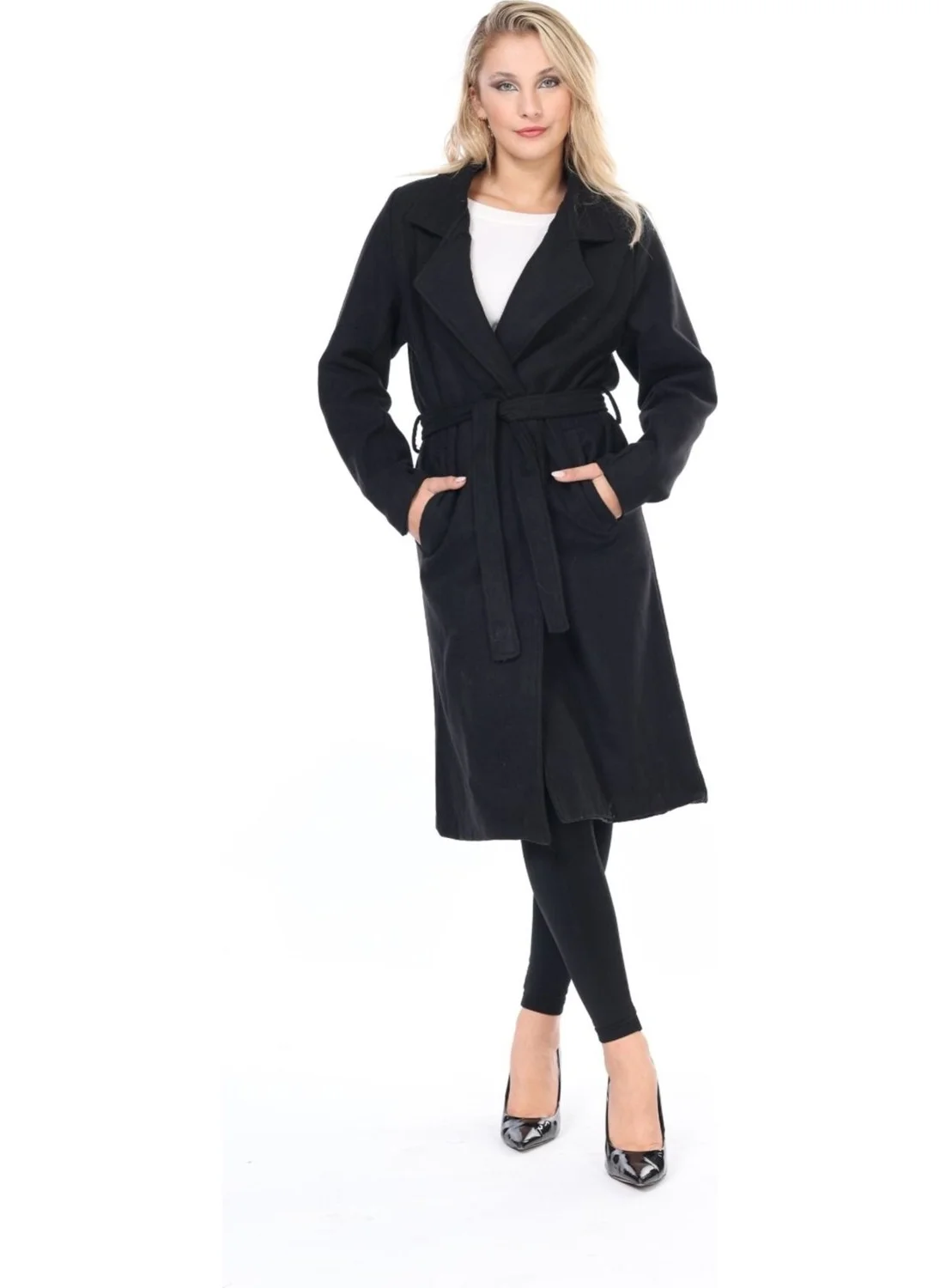 Bluence Women's Belted Winter Long Cashmere Coat