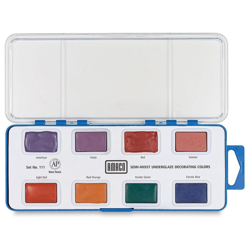 AMACO SemiMoist Underglazes 8Count Set No 4 111 8 Assorted Decorating Colors in WatercolorLike Pans LowMidHigh Fire Cone 056 SMUG Ceramic Pottery Underglazes for Unfired Clay and Bisque - Image 3