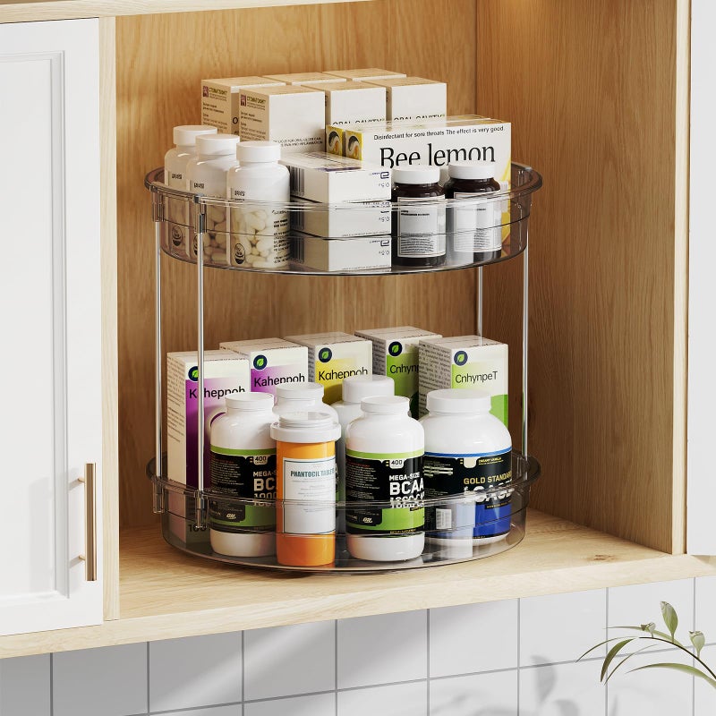 Lamu 12 Inch 2 Tier Lazy Susan Turntable Organizer Rotating Spice Rack Organization For Cabinet  Kitchen  Pantry  Countertop  Bathroom  Vanity  Medicine Cabinet Organizer  Grey - Image 2