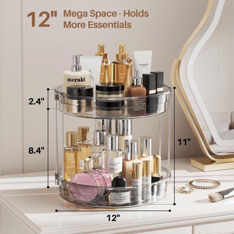 Lamu 12 Inch 2 Tier Lazy Susan Turntable Organizer Rotating Spice Rack Organization For Cabinet  Kitchen  Pantry  Countertop  Bathroom  Vanity  Medicine Cabinet Organizer  Grey - Image 3