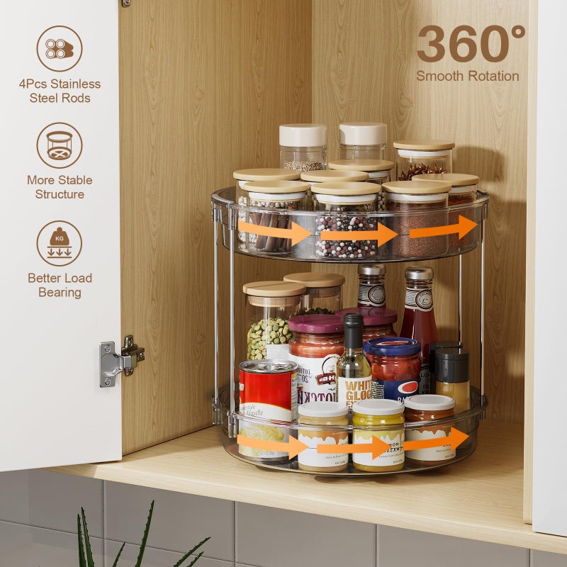 Lamu 12 Inch 2 Tier Lazy Susan Turntable Organizer Rotating Spice Rack Organization For Cabinet  Kitchen  Pantry  Countertop  Bathroom  Vanity  Medicine Cabinet Organizer  Grey - Image 4