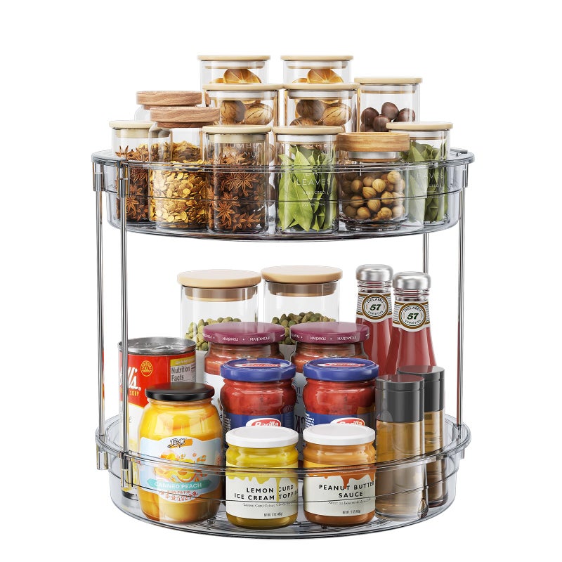 Lamu 12 Inch 2 Tier Lazy Susan Turntable Organizer Rotating Spice Rack Organization For Cabinet  Kitchen  Pantry  Countertop  Bathroom  Vanity  Medicine Cabinet Organizer  Grey - Image 1