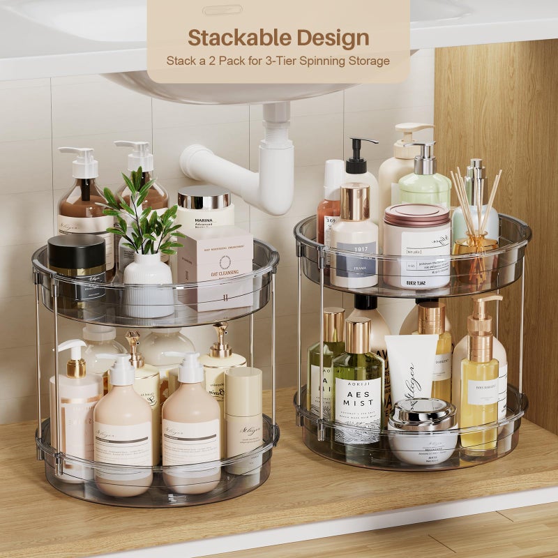 Lamu 12 Inch 2 Tier Lazy Susan Turntable Organizer Rotating Spice Rack Organization For Cabinet  Kitchen  Pantry  Countertop  Bathroom  Vanity  Medicine Cabinet Organizer  Grey - Image 5
