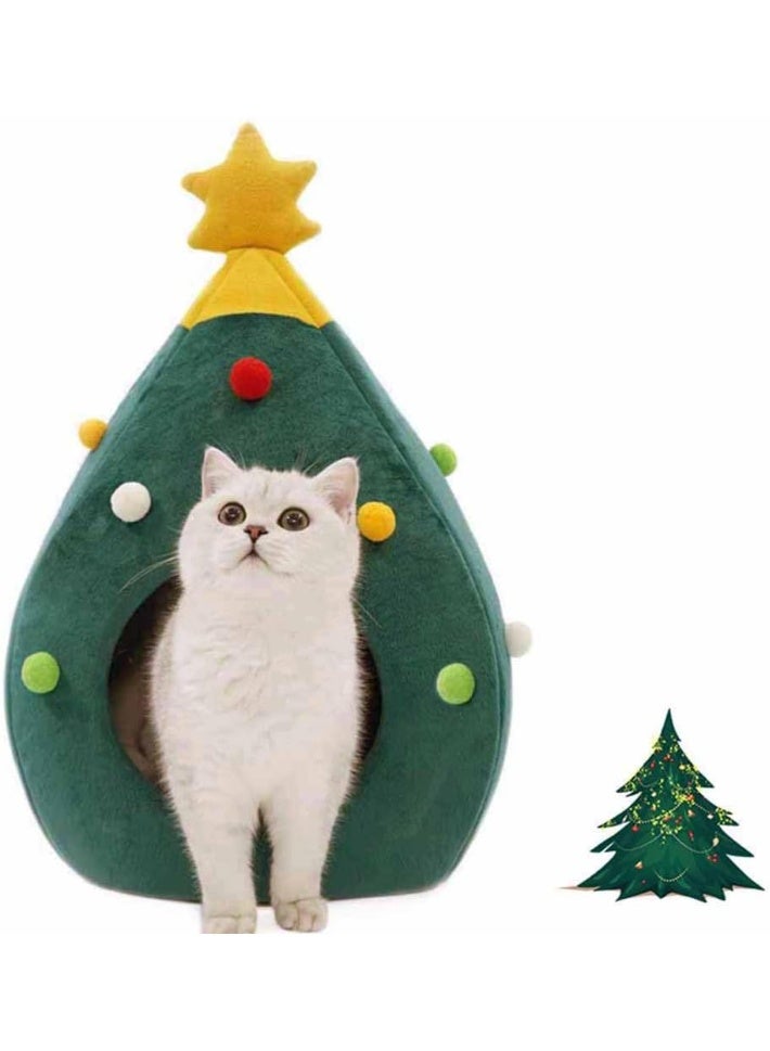 A.M Pet Christmas Cat Beds, Christmas Tree Cat House, Portable Indoor Cat Igloo Xmas Bed Cave for Small Dogs and Small Animals - Image 1