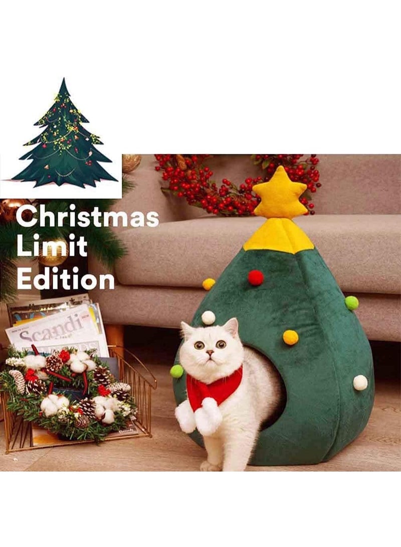 A.M Pet Christmas Cat Beds, Christmas Tree Cat House, Portable Indoor Cat Igloo Xmas Bed Cave for Small Dogs and Small Animals - Image 3