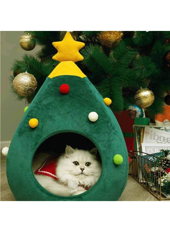 A.M Pet Christmas Cat Beds, Christmas Tree Cat House, Portable Indoor Cat Igloo Xmas Bed Cave for Small Dogs and Small Animals - Image 5