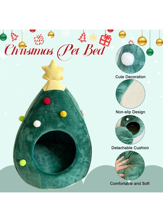 A.M Pet Christmas Cat Beds, Christmas Tree Cat House, Portable Indoor Cat Igloo Xmas Bed Cave for Small Dogs and Small Animals - Image 2