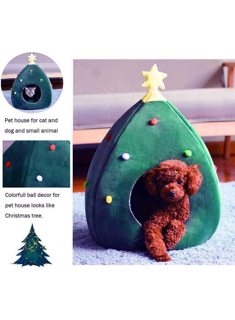 A.M Pet Christmas Cat Beds, Christmas Tree Cat House, Portable Indoor Cat Igloo Xmas Bed Cave for Small Dogs and Small Animals - Image 4