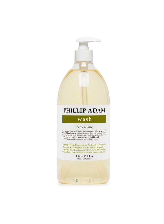 PHILLIP ADAM Verbena Sage Hand And Body Wash With Aloe Vera And Jojoba Oil Hydrates And Nourishes Skin Sulfate Free And Gluten Free 33.8 Fl Oz