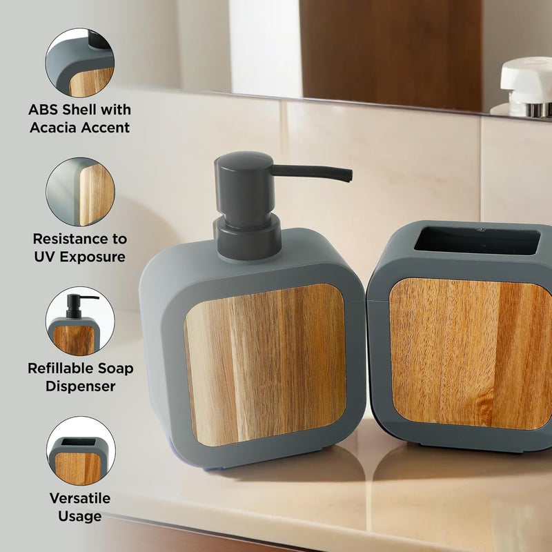 UMAI Bathroom Accessories Set of 2 | Soap Dispenser for Bathroom (380ML) & Toothbrush Holder | ABS | Toothbrush Holders for Bathroom | Liquid Soap Dispenser for Kitchen | Handwash Dispenser | Grey - Image 4