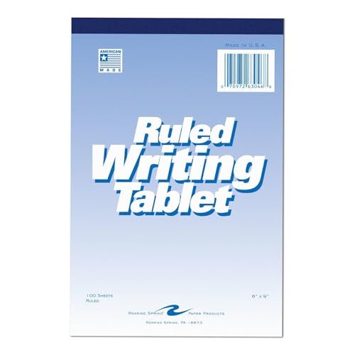 Roaring Spring 6"x9" Writing Tablet, 100 Sheets 15# White Paper, Wide Ruled, Heavy Back Board, Top Edge Bound - Image 1