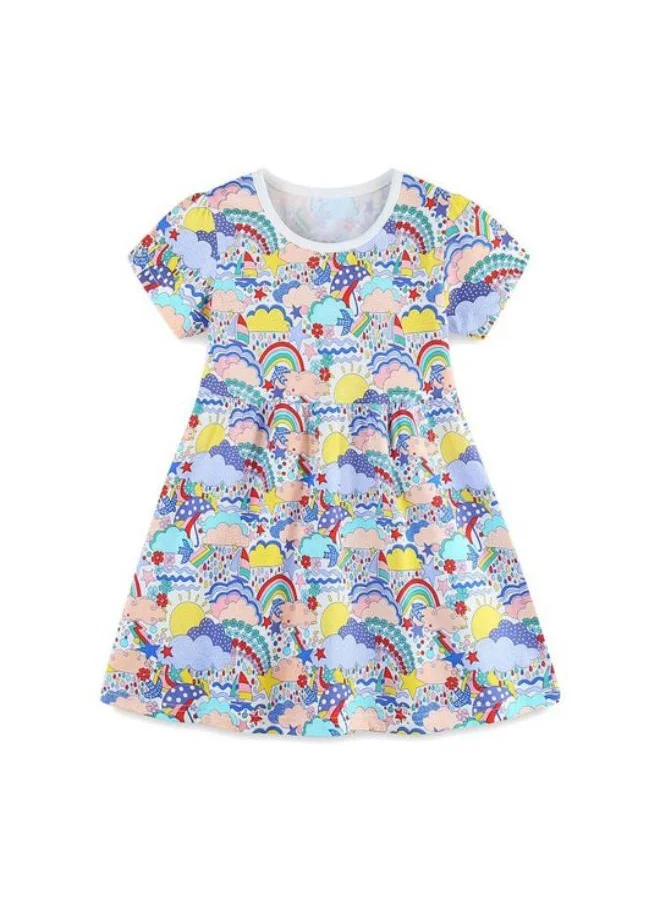 YUNIQEE Blue Fit & Flare Crew Neck Printed Dress