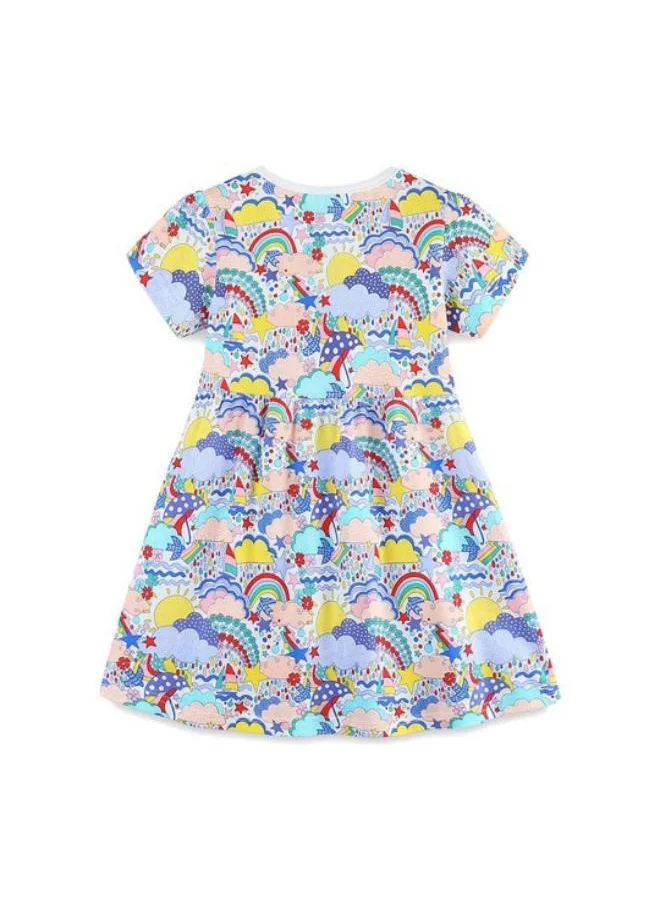 YUNIQEE Blue Fit & Flare Crew Neck Printed Dress