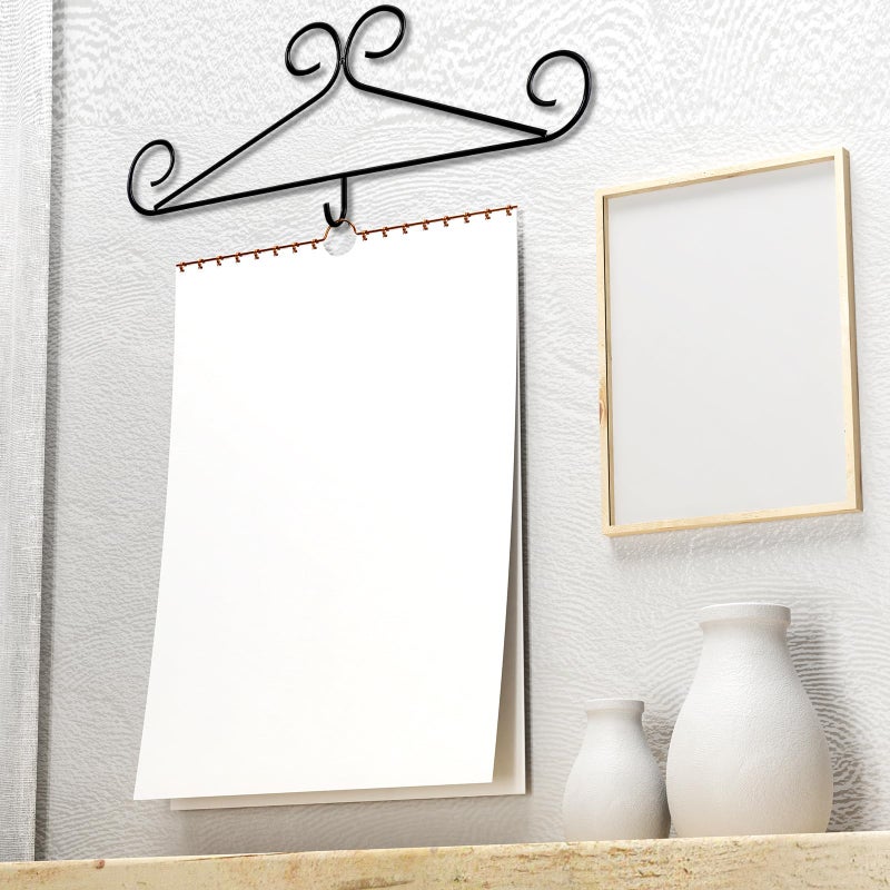 Otoolling Calendar Hanger for Wall 13.8 Inch Metal Wire Scroll Black Calendar Frame with Six Expansion Screws and Transparent Adhesive Hooks Frame for Classroom Home Office Wall(Line) - Image 2