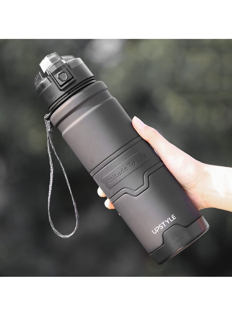 TYCOM Water Bottle 1L Leak Proof Drink Bottle BPA Free Material Gym Bottle with Protein Shaker Flip Top Lid Removable Strainer for Fitness Cycling Gym Camping Outdoor Sports Black  - Image 1