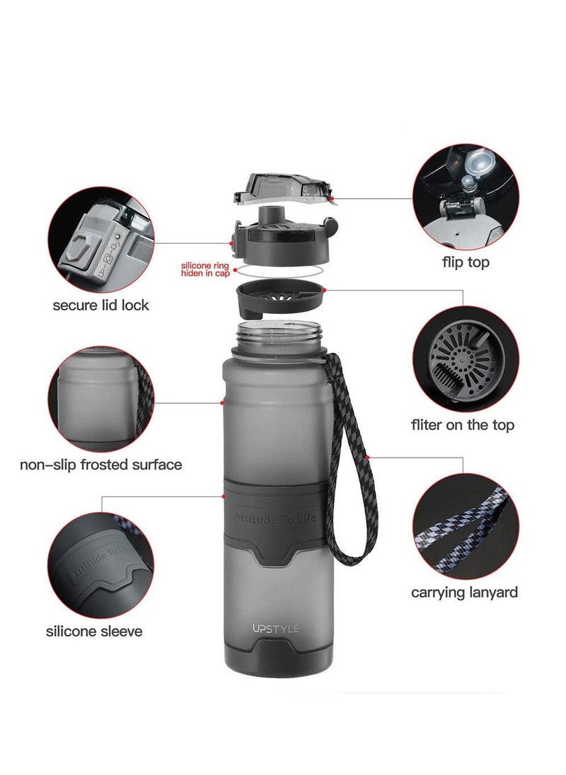 TYCOM Water Bottle 1L Leak Proof Drink Bottle BPA Free Material Gym Bottle with Protein Shaker Flip Top Lid Removable Strainer for Fitness Cycling Gym Camping Outdoor Sports Black  - Image 2