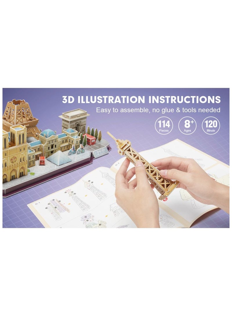 CubicFun 3D Puzzles City Line Paris 114 Pieces | Building Kit | For Adults and Children - Image 5