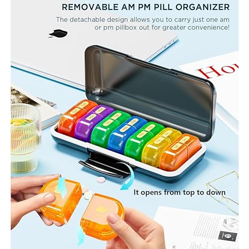 POPCUBE Premium Medicine Organizer Box 2 times a day with Detachable Compartments-Pill Organizer Box for Travel, storing medicines, pills, supplements (Multicolor) - Image 4