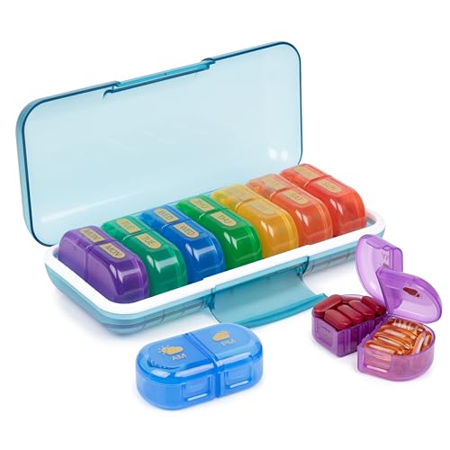 POPCUBE Premium Medicine Organizer Box 2 times a day with Detachable Compartments-Pill Organizer Box for Travel, storing medicines, pills, supplements (Multicolor) - Image 1