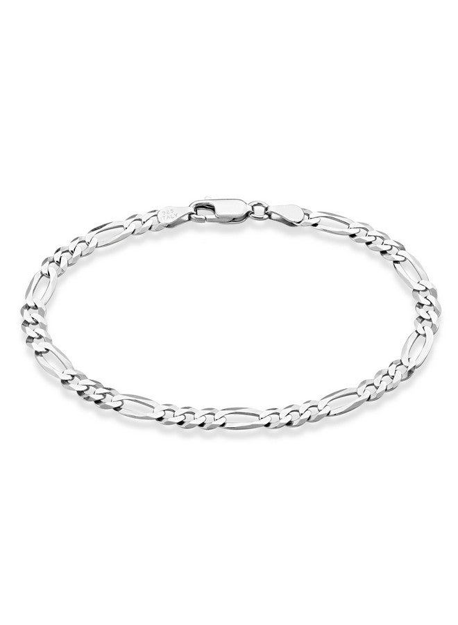 Miabella Solid 925 Sterling Silver Italian 5mm Diamond-Cut Figaro Chain Bracelet for Women Men, Made in Italy (Length 7.5 Inches) - Image 1