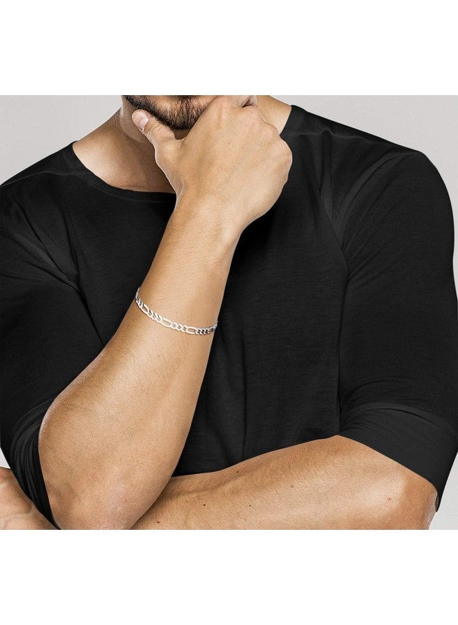 Miabella Solid 925 Sterling Silver Italian 5mm Diamond-Cut Figaro Chain Bracelet for Women Men, Made in Italy (Length 7.5 Inches) - Image 3