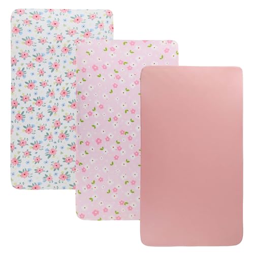 Onacosht Stretchy Bassinet Sheets 33" x 19" Compatible with Mika Micky, KoolaBaby (3 in 1), BabyBond, HARPPA and RICUTON Bedside Bassinet, 3 Pack for Baby Boy and Girl, Pink Floral - Image 1