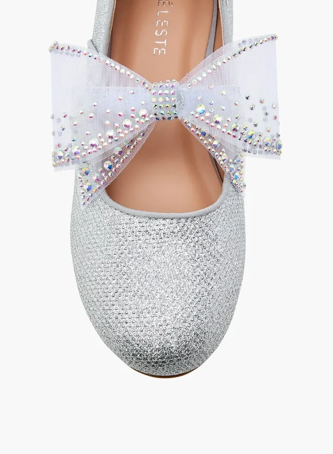 Celeste Girls' Bow Embellished Mary Jane Shoes with Hook and Loop Closure