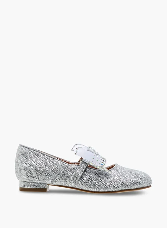 Celeste Girls' Bow Embellished Mary Jane Shoes with Hook and Loop Closure