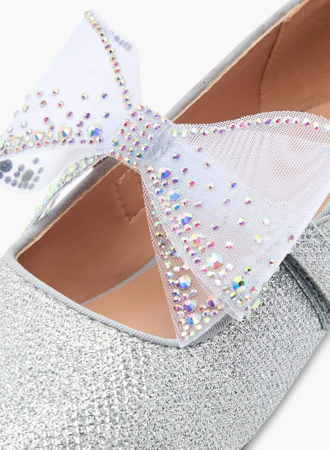 Celeste Girls' Bow Embellished Mary Jane Shoes with Hook and Loop Closure