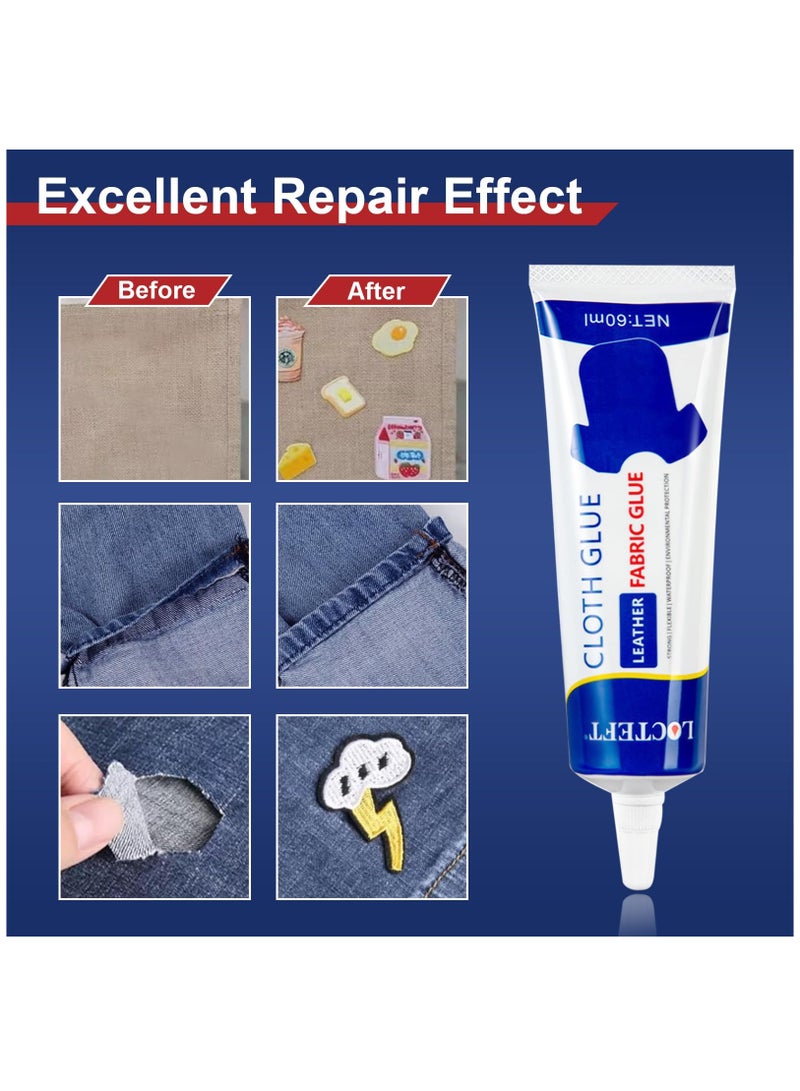 Excefore Fabric Glue, Permanent Clear Washable Clothing Glue for All Fabrics, Cotton, Flannel, Denim, Leather, Polyester, Doll Repair, 2 Pack - Image 2