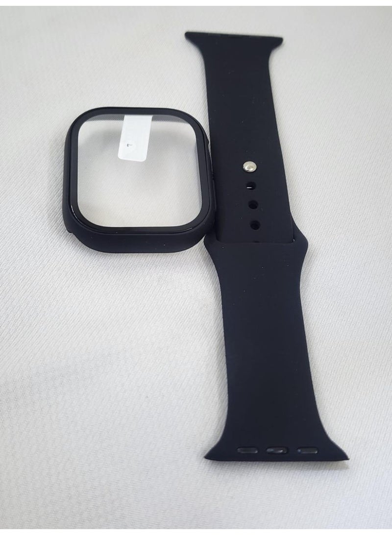 حزام لساعة Apple Watch Series 10 و 11 مع غطاء حماية 46 ملم - سوار بديل متين، غطاء أنيق للرجال والنساء، للاستخدام الرياضي واليومي - أسود