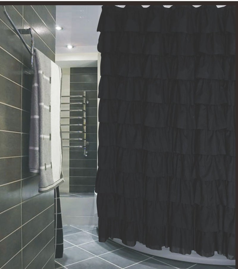 spring Home Ruffled Black Fabric Shower Curtain Size 72 x 72 inch