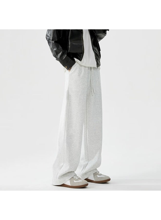 Dingfengbaoluo Men's American Style Casual Pants Spring Summer Straight-leg Solid Color Heavyweight Loose Wide-leg Trousers Ks09 White Gray M - Image 3