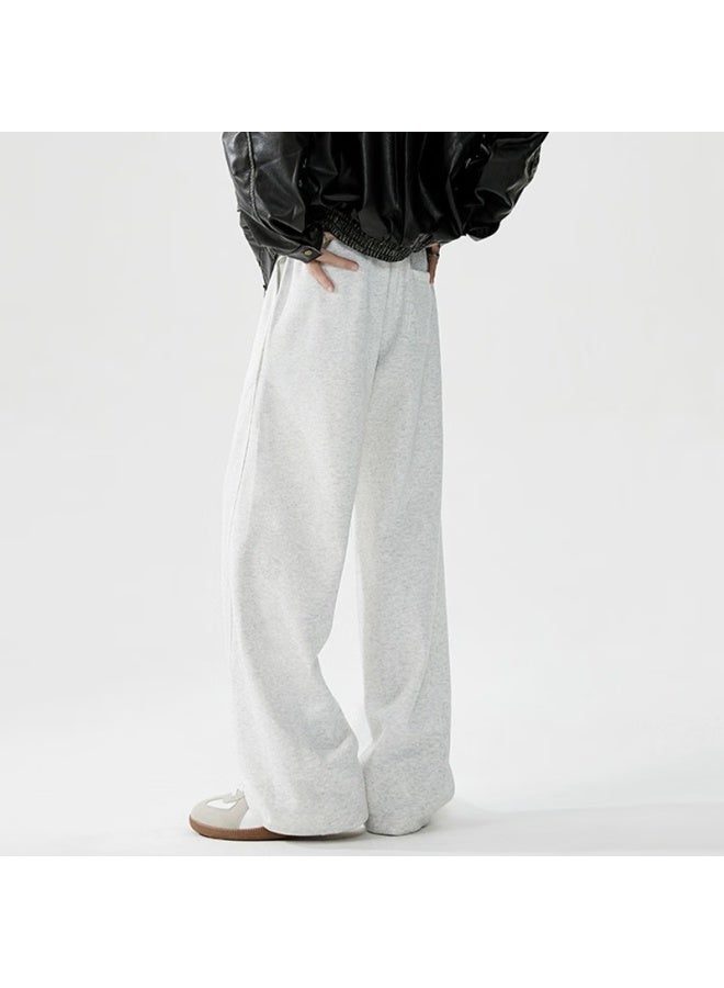Dingfengbaoluo Men's American Style Casual Pants Spring Summer Straight-leg Solid Color Heavyweight Loose Wide-leg Trousers Ks09 White Gray M - Image 4