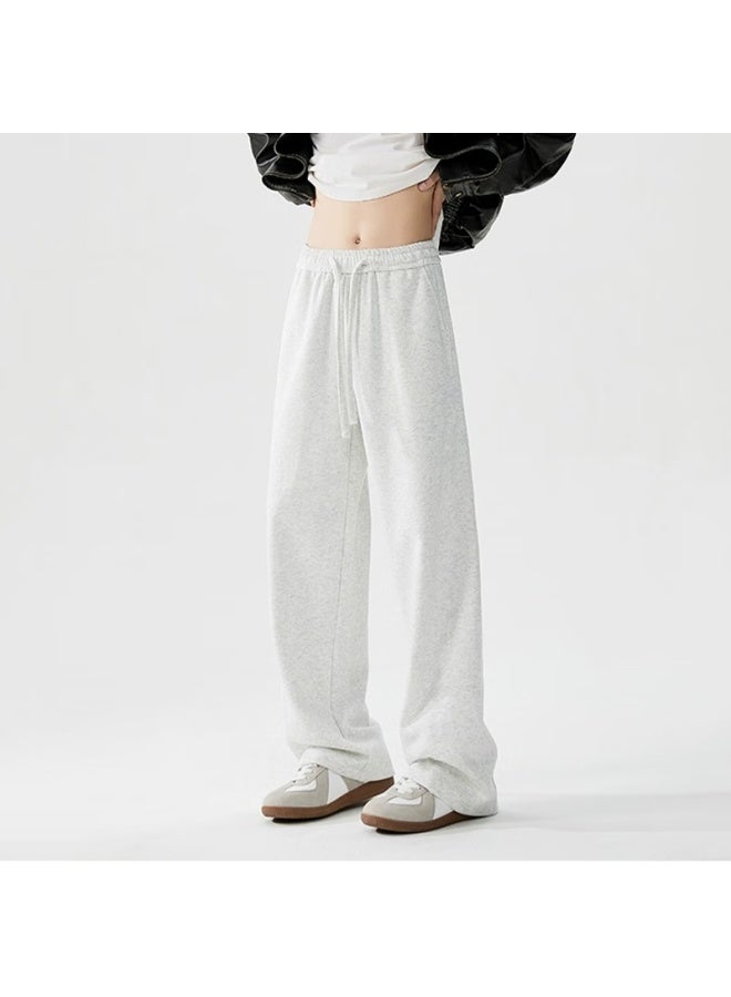 Dingfengbaoluo Men's American Style Casual Pants Spring Summer Straight-leg Solid Color Heavyweight Loose Wide-leg Trousers Ks09 White Gray M - Image 2