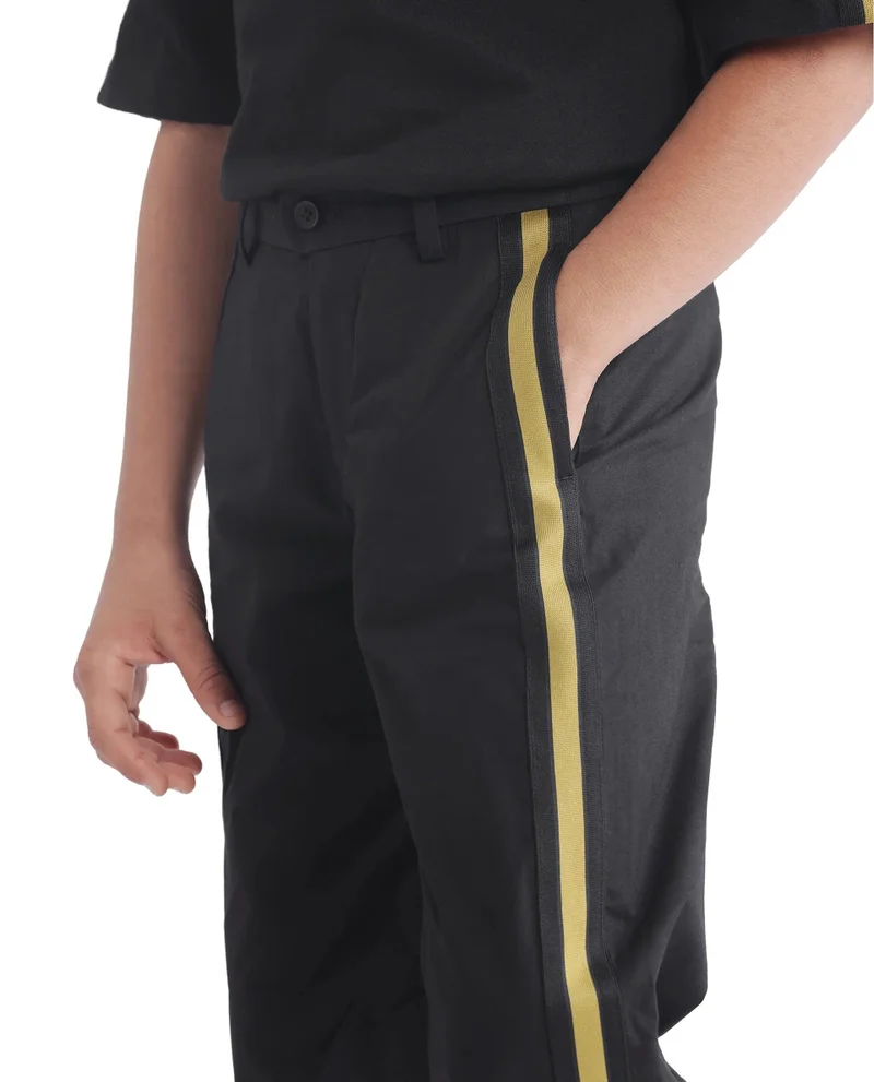 Rare Ones Rare Ones Kids Taper-B Black Tape Detailed Button And Zip Closure Regular Fit Cotton Trouser