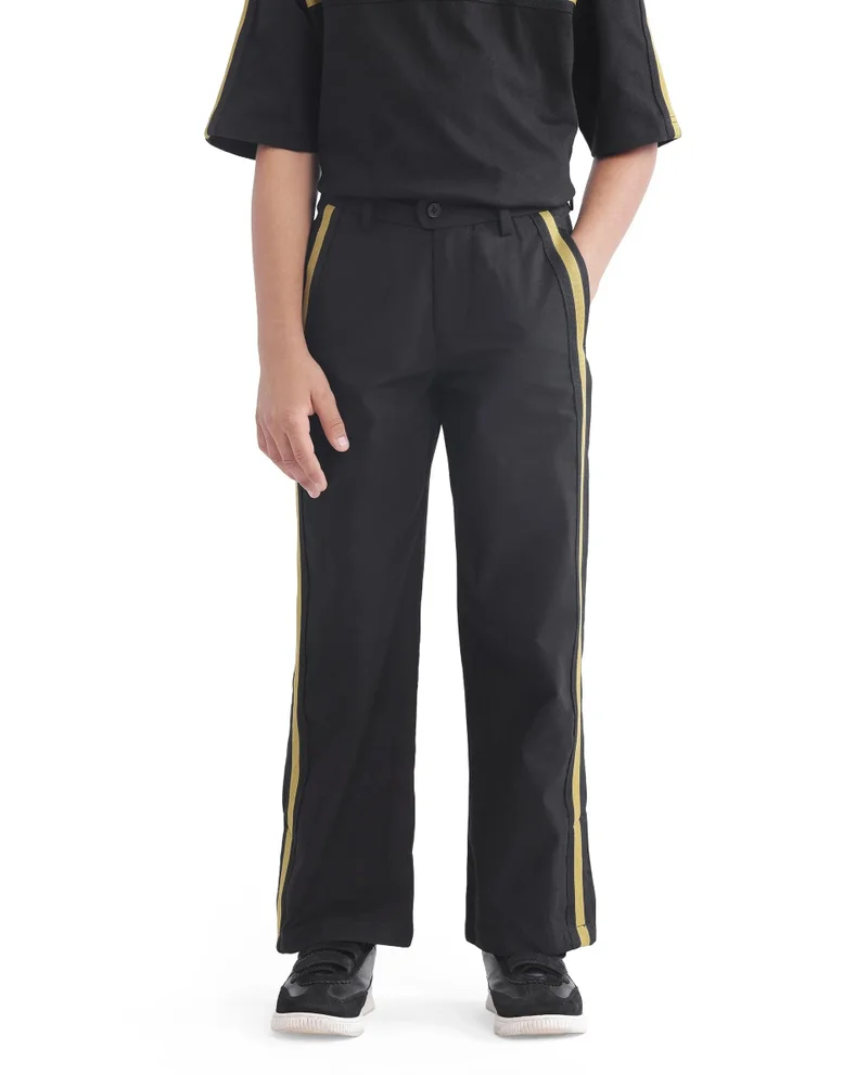Rare Ones Rare Ones Kids Taper-B Black Tape Detailed Button And Zip Closure Regular Fit Cotton Trouser