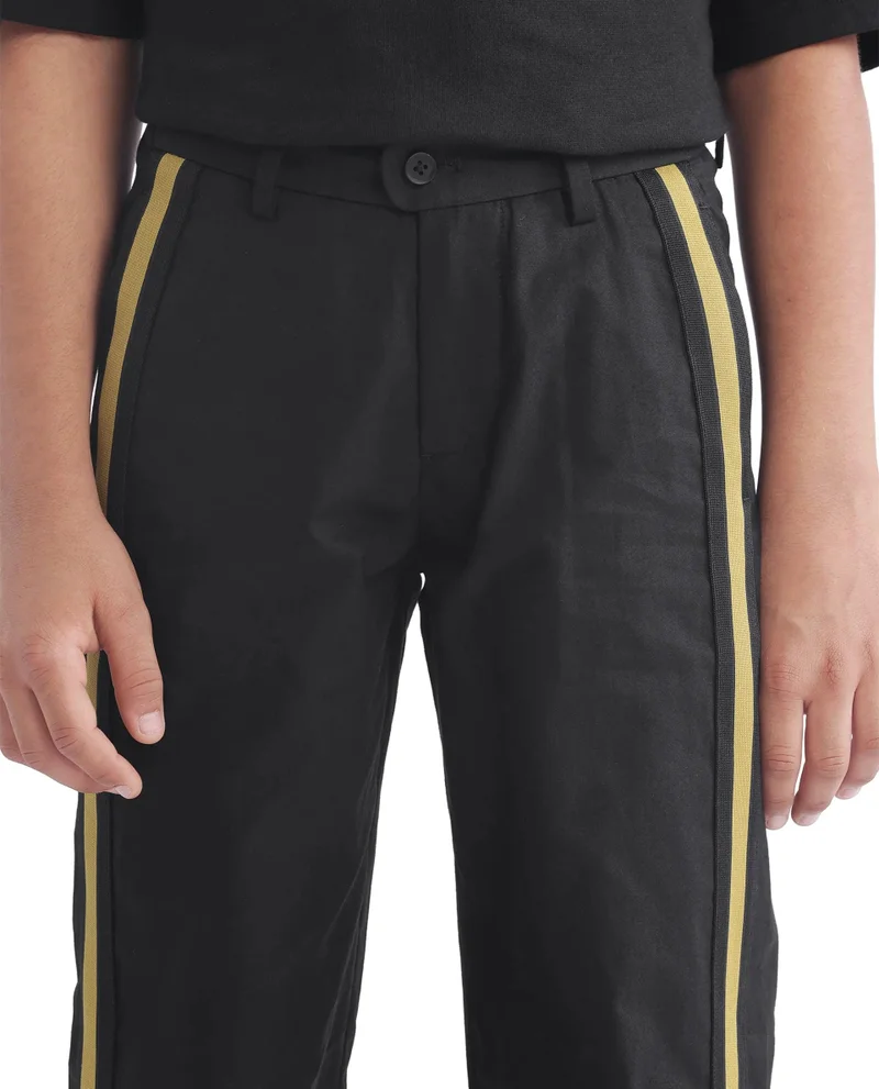Rare Ones Rare Ones Kids Taper-B Black Tape Detailed Button And Zip Closure Regular Fit Cotton Trouser