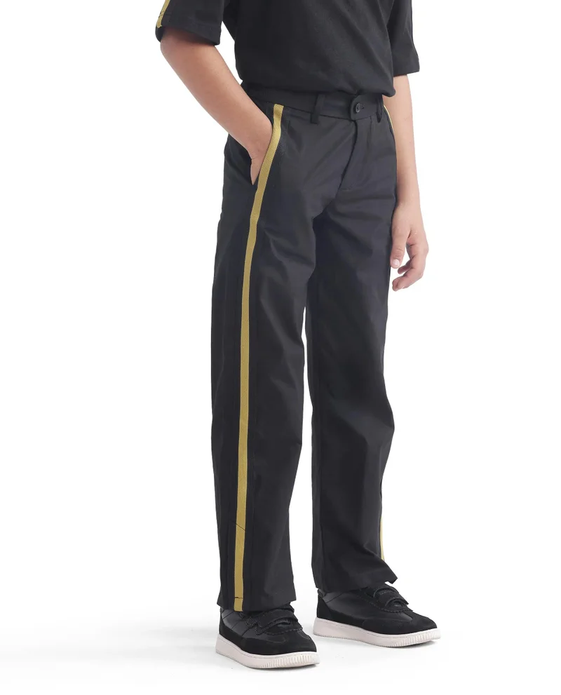 رير ونز Rare Ones Kids Taper-B Black Tape Detailed Button And Zip Closure Regular Fit Cotton Trouser