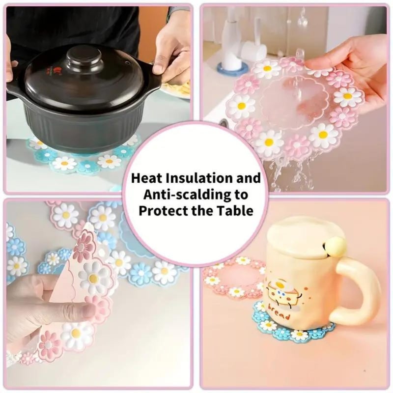 Puno Puno Flower Silicone Hot Mat Trivet and Decorative Place Mat Coaster - Heat Resistant, Non-Slip, Multi-Purpose Kitchen Table Protector(2 pcs) - Image 2